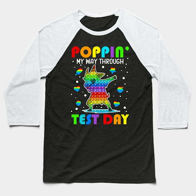 Poppin' My Way Through Test Day Pop It Square Shape Dabbing Baseball T-Shirt by Xonmau